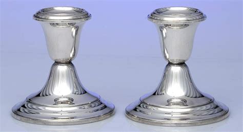 Puritan Sterling Hollowware Pair Of Weighted Candleholder By Gorham