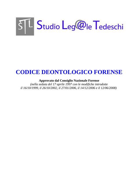 PDF CODICE DEONTOLOGICO FORENSE Studio Legale Tedeschi I Il