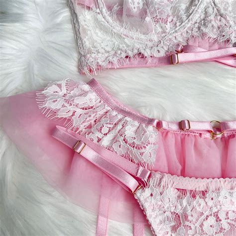 Ellolace Delicate Lingerie Ruffled Garter Belt Delicate Underwear See