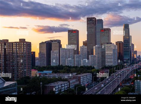 beijing sunset city aerial  res stock photography  images alamy