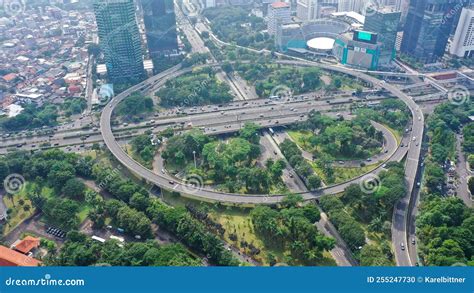 Aerial View Of The City Traffics At Semanggi Roundabout Jakarta