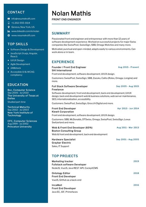 Junior Front End Developer Resume Sample