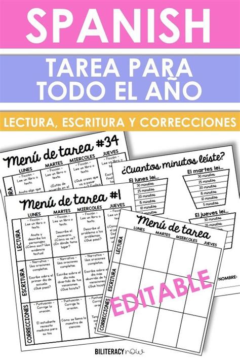 Spanish Homework Yearlong Tarea Reading Writing Conventions Writing