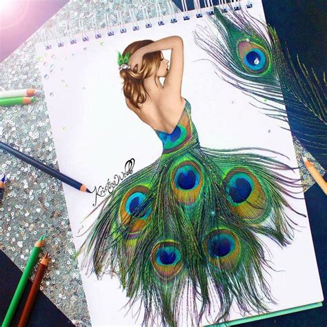 Peacock Dress Kristina Webb Art Creative Drawing Kristina Webb