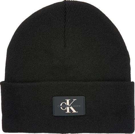 Calvin Klein Monologo Patch Non Rib Beanie Cappello Lavorato A Maglia