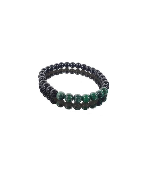 Pulsera Malaquita Con Obsidiana Negra Bolas Mm