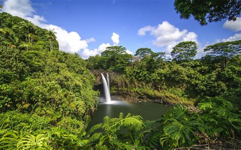 Waterfalls Under Blue And White Sky During Daytime Hd Wallpaper