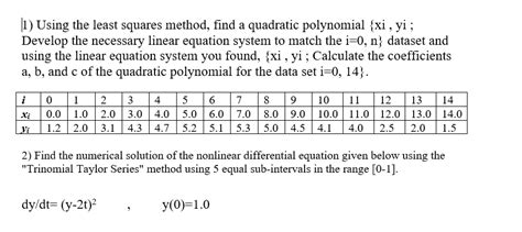 Solved 1 Using The Least Squares Method Find A Quadratic