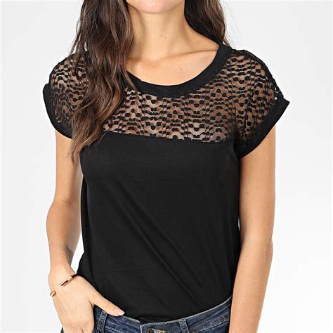 Only Tee Shirt Femme Dentelle Kamira Noir LaBoutiqueOfficielle