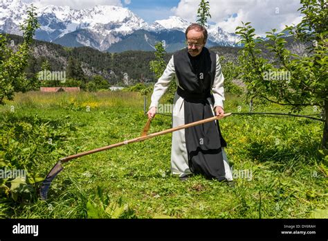 Abbey Stams - the life of the Cistercian monks - gardening - June Stock ...