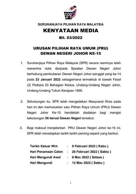 Suruhanjaya Pilihan Raya Malaysia On Twitter KENYATAAN MEDIA