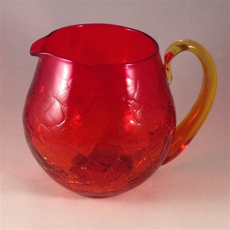 Blenko 3750l Pitcher Tangerine Crackle Glass By Cattledogmodern