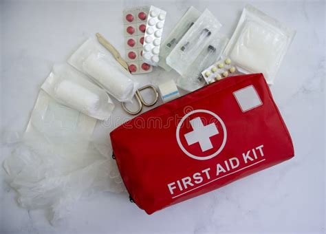 First Aid Kit On A Light Background Sickness Pharmacy Equipment Stock