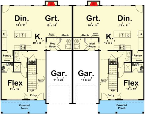 Modern Farmhouse Duplex House Plan With Matching 3 Bed Units Under 2200 Square Feet 623179dj