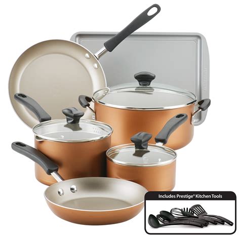 Farberware 15 Piece Cookstart Nonstick Cookware Set With Pots Pans Strainer Lids Copper