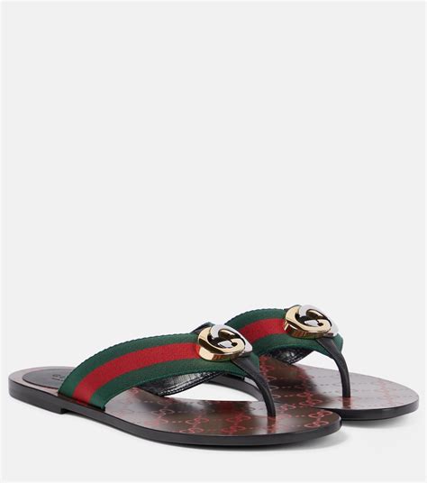 Gg Web Leather Thong Sandals In Multicoloured Gucci Mytheresa