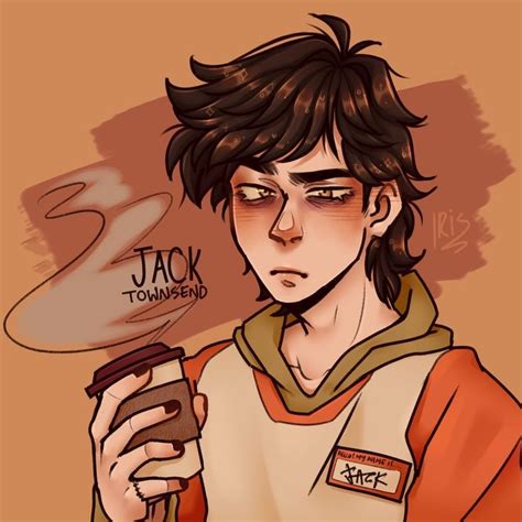 a drawing of a man holding a coffee cup with the words jack townend written on it