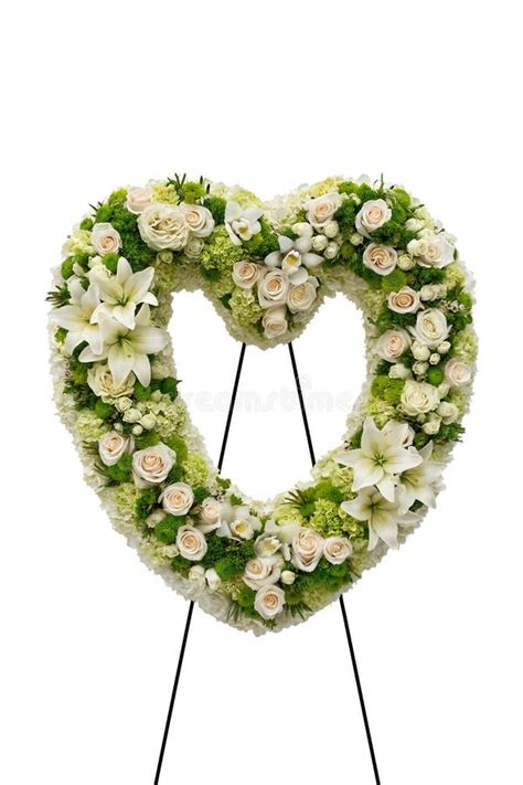 Modern Sympathy Funeral Heart Wreath With White And Green Flowers