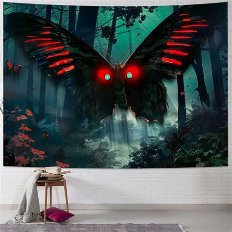 Chilfamy Mothman Tapestry Moth Gothic Skull Tapestry Skeleton Mushroom