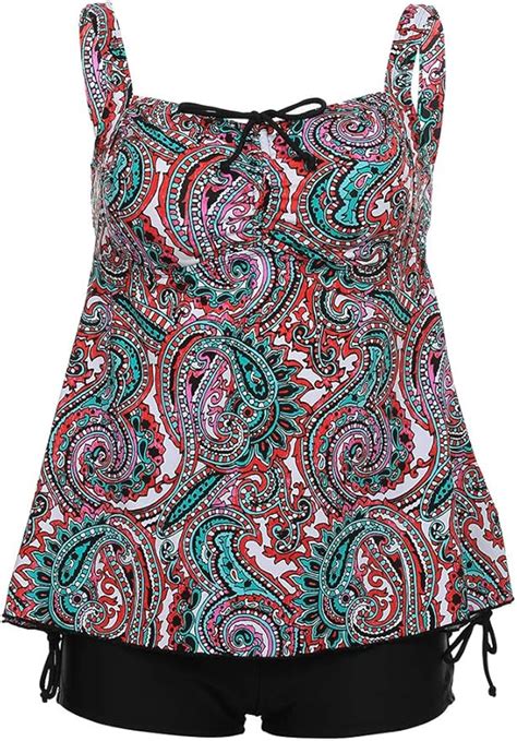 Dusishidan Womens Plus Size Swimsuit Retro Paisley Print Two Piece Pin Up Tankini