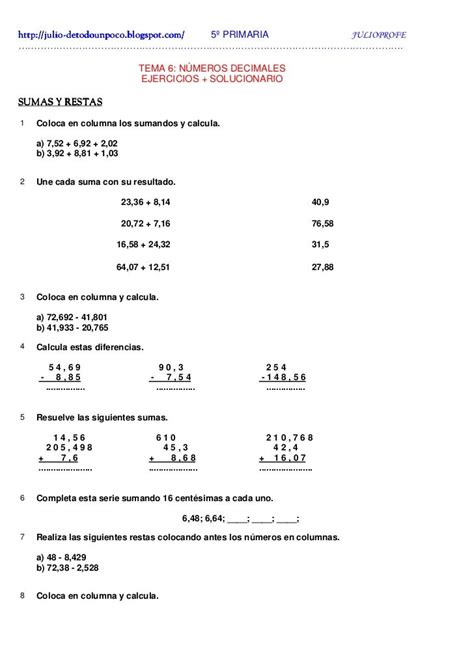 Ejercicios Con Decimales Solucionario