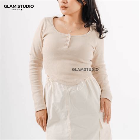 Jual Glamstudio Crop Top Long Sleeve Kaos Crop Lengan Panjang Ctls