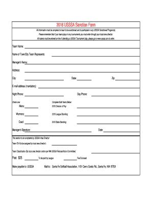 Fillable Online 2016 USSSA Sanction Form Fax Email Print PdfFiller