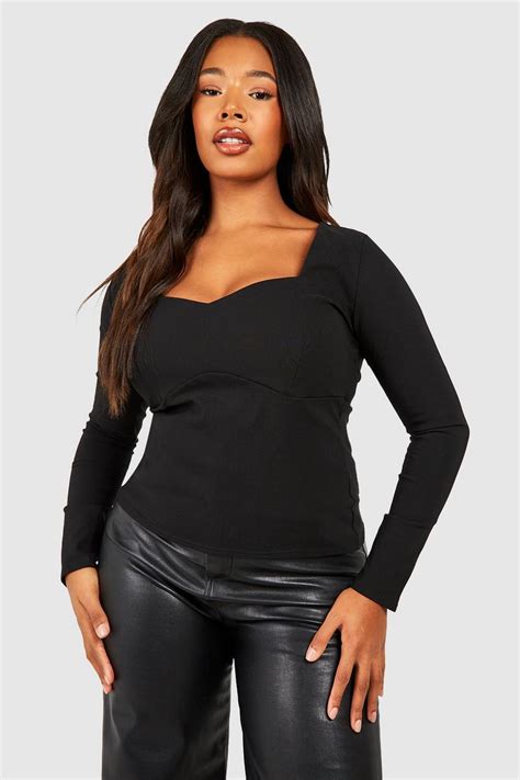 Plus Square Neck Sweetheart Bengaline Corset Top Boohoo Usa