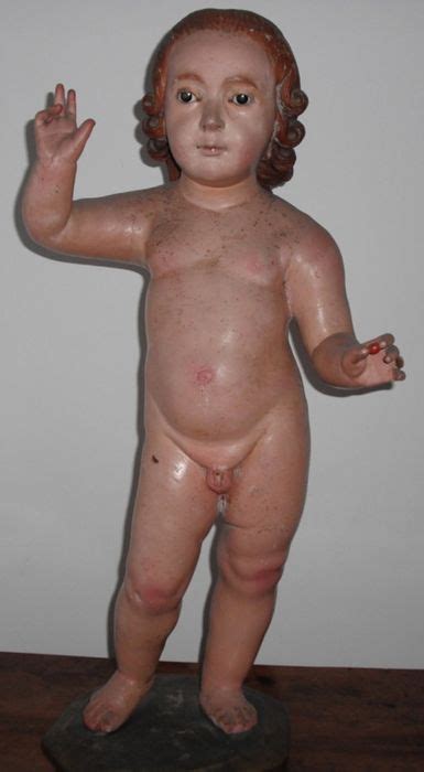 Polychrome Wood Sculpture Naked Baby With Cherry Spain Catawiki