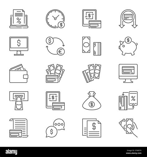 Money And Payment Concept Vector Icons Set In Thin Line Style Stock