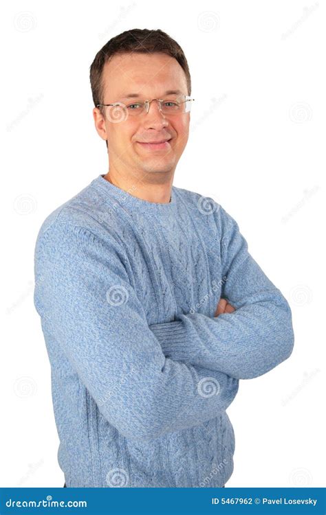 Smiling Man In Blue Sweater An Glasses Stock Photography Image