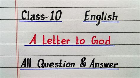 A Letter To God Class English Chapter Ncert Question