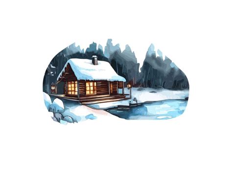 Aquarellillustration einer hütte im wald mit schnee vektor clipart bild