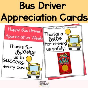 Bus Driver Appreciation Cards & Poster by Crayons Pencils and Students ...