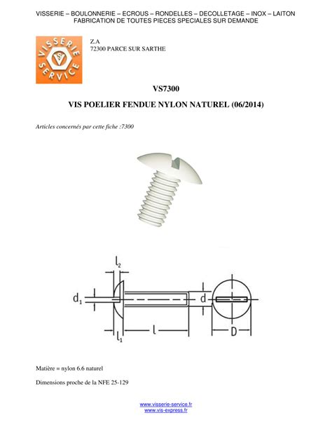 Vis Poelier tête ronde large Tête ronde large Fendue Nylon Polyamide 6