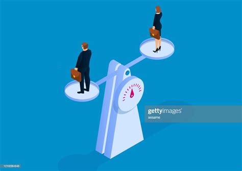 Balance And Equality Male Businessman And Businesswoman Standing On