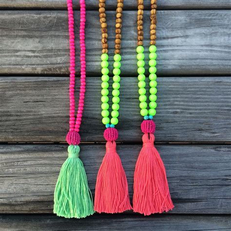 Sale Neon Tassel Necklace Beaded Necklace Neon Summer Necklace Bohemian Pärlor