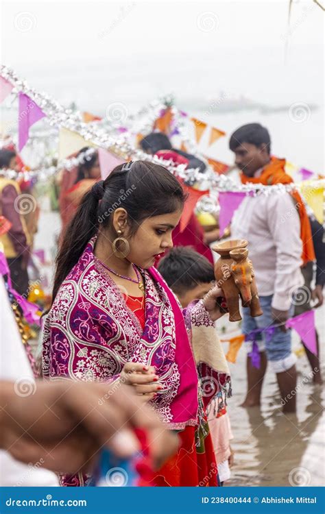 Indian Devotees Performing Rituals On Chhath Puja Editorial Stock Image