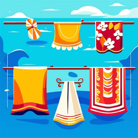 Premium Vector Bath Beach Kitchen Towels Hanging Set Cartoon Vector