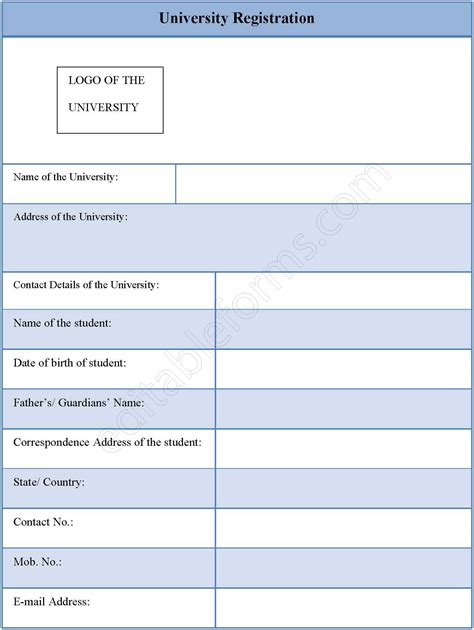 University Registration Fillable Pdf Form Editable Pdf Forms