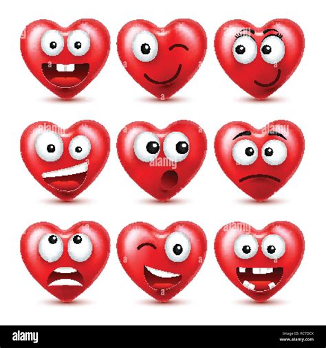 Heart Smiley Emoji Vector Set For Valentines Day Funny Red Face With