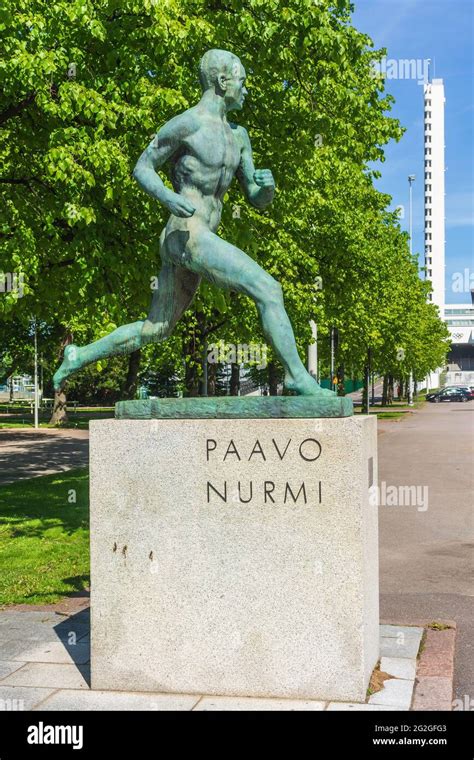 Bronze Statue Of A Finnish Runner Paavo Nurmi In Helsinki Finland Stock