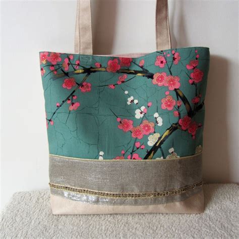 Sac Cabas Totebag Inspiration Asiatique Chic En Imprim Fleurs De