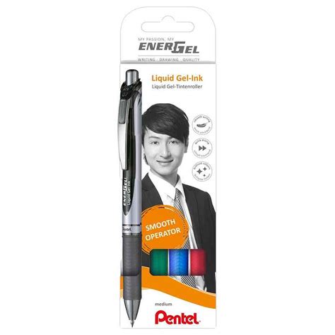 PENTEL kit de 4 Stylo roller à encre gel EnerGel XmRT noir rouge bleu