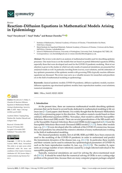 PDF ReactionDiffusion Equations In Mathematical Models Arising In