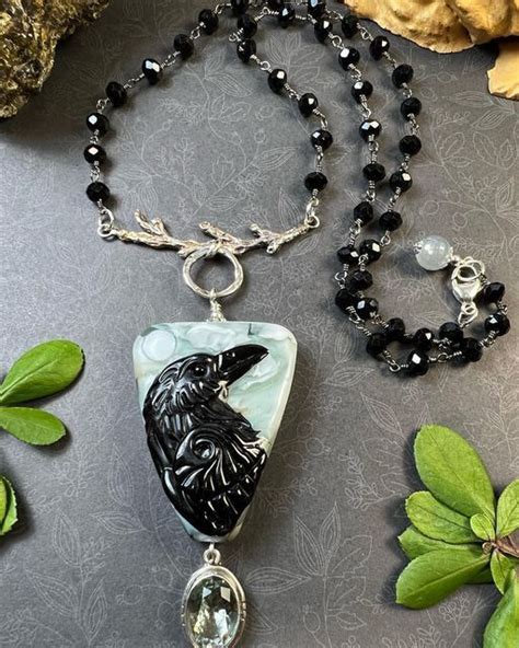 Raven Necklace Onyx Bead Focal Bead Lampwork Beads Beaded Chain