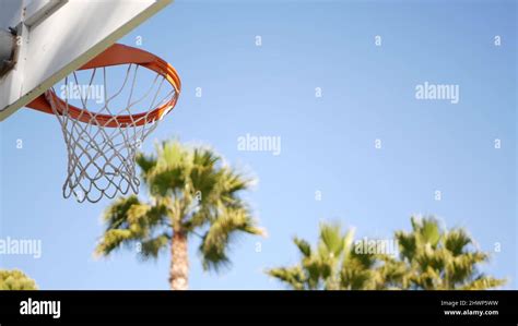 Basketball Court Outdoors Orange Hoop Net And Backboard For Basket