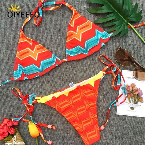 Oiyeefo Brillante Naranja Bikini Halter Brasile O Biquine Tanga Dos