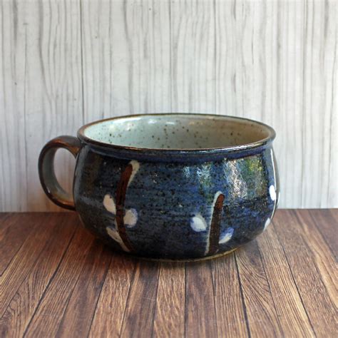 Vintage Otagiri Pussywillow Soup Mug Bowl With Handle Blue Stoneware