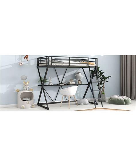 Simplie Fun Twin Size Loft Bed With Desk Ladder And Full Length Guardrails X Shaped Frame Macys